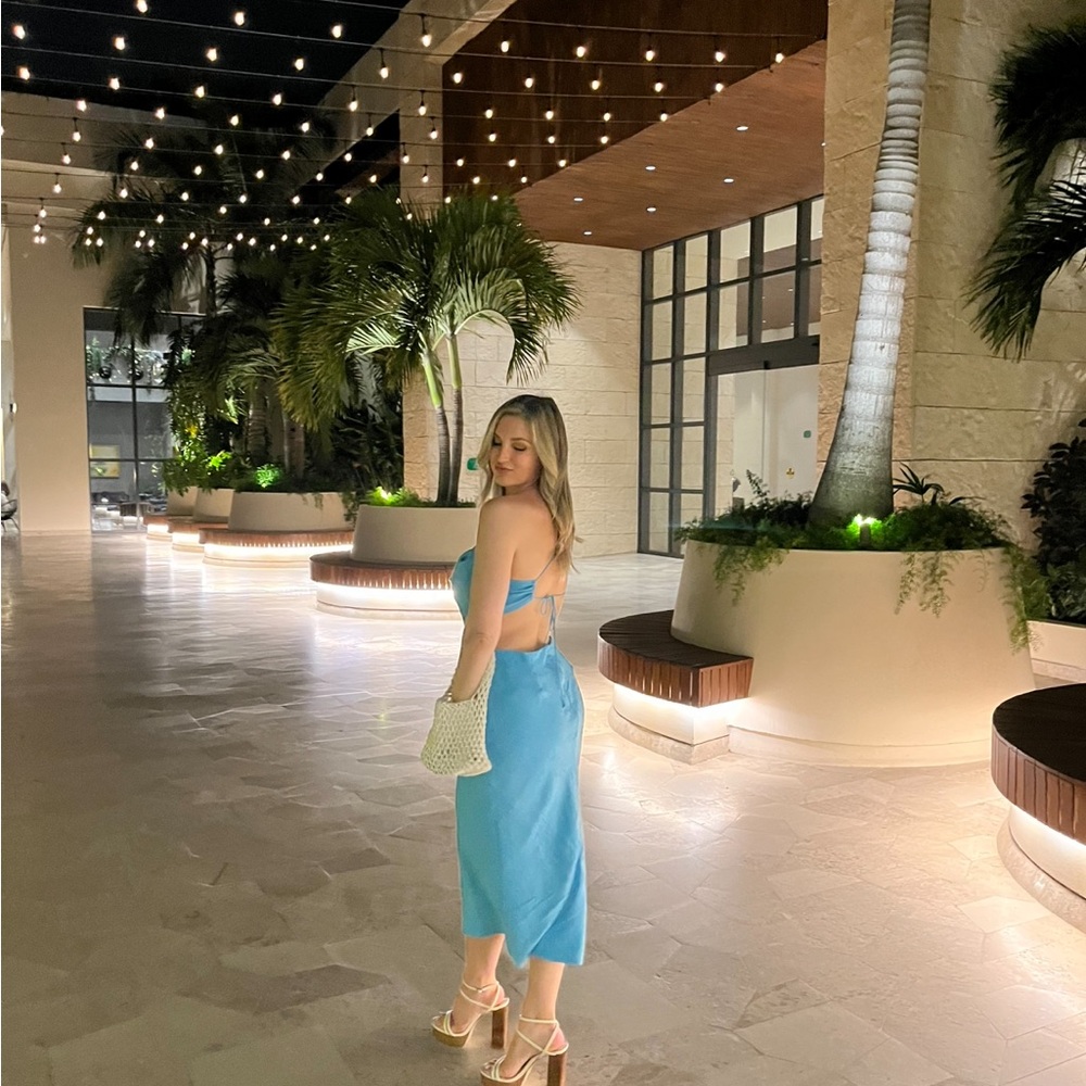 Backless Slip Dress in Light Blue
